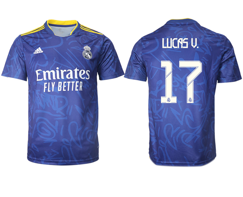 Men 2021-2022 Club Real Madrid away aaa version blue #17 Soccer Jersey->real madrid jersey->Soccer Club Jersey